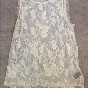 Who What Wear Ivory Sheer Lace Ruffle Tank